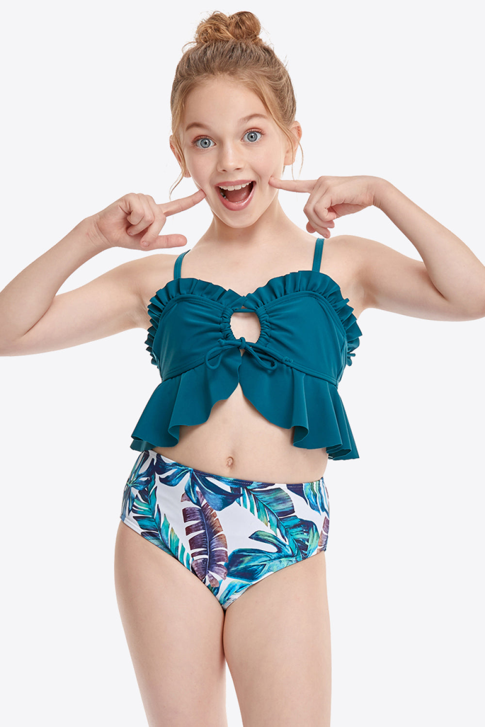 Printed Crisscross Tie Back Two-Piece Swim Set