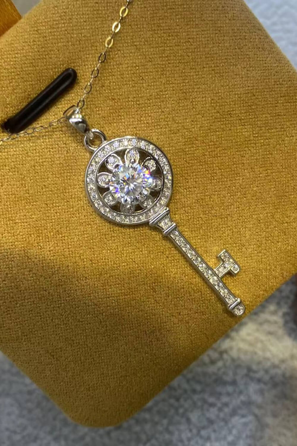 1 Carat Moissanite Platinum-Plated Key Pendant Necklace