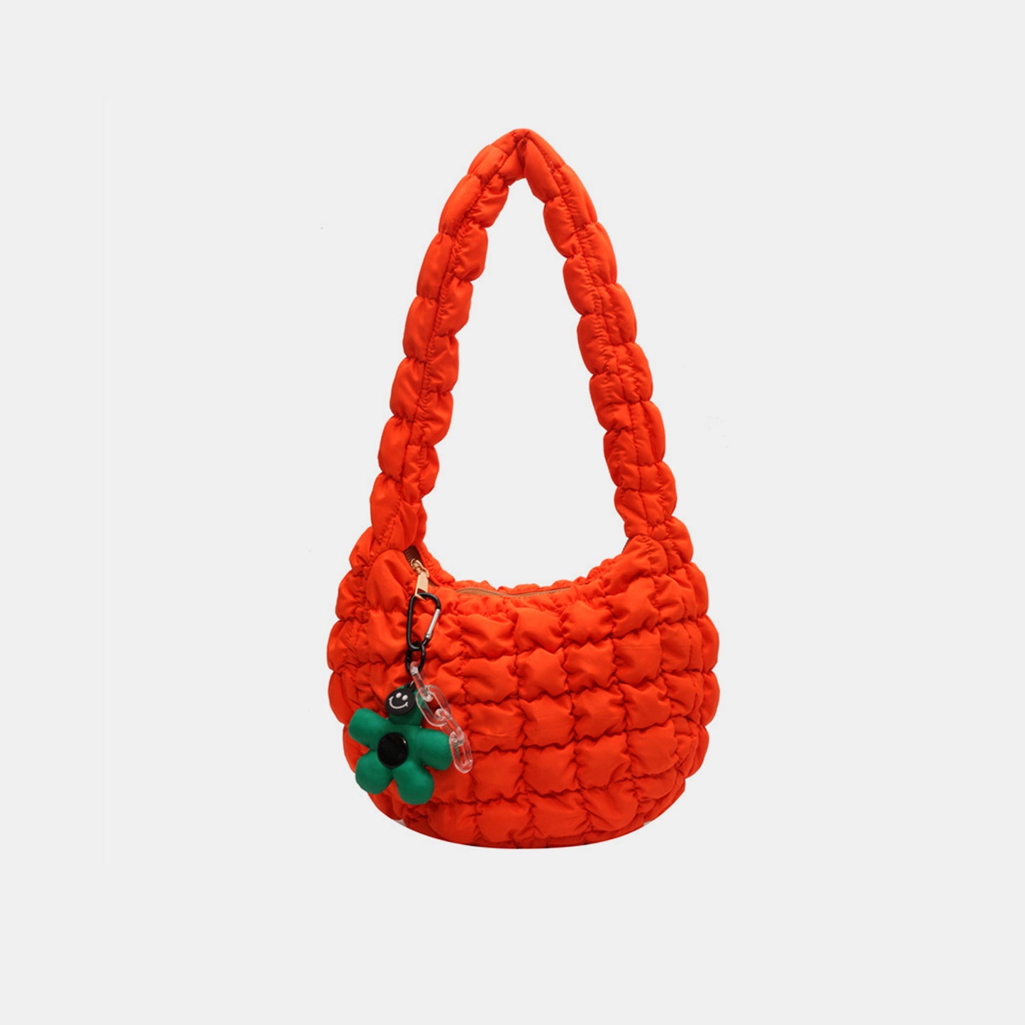 Quilted Shoulder Bag with Flower Pendant