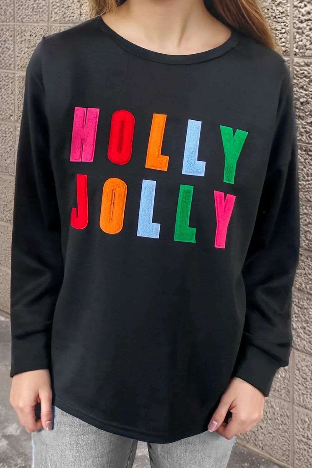 HOLLY JOLLY Round Neck Long Sleeve Top