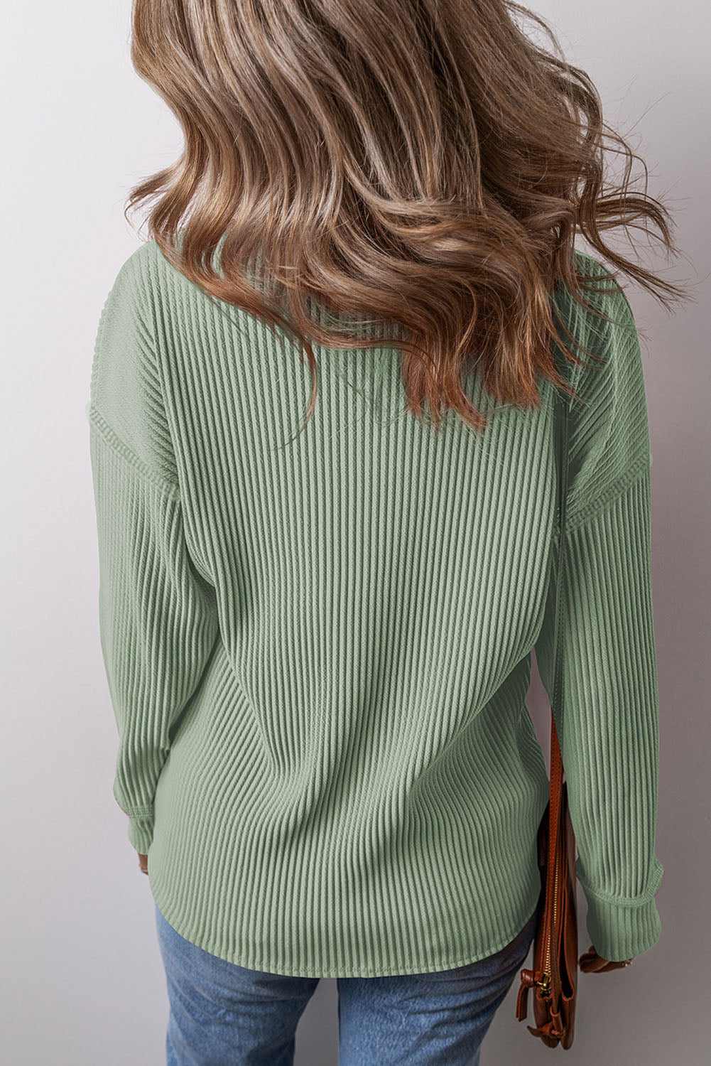 Pocketed Round Neck Long Sleeve Top