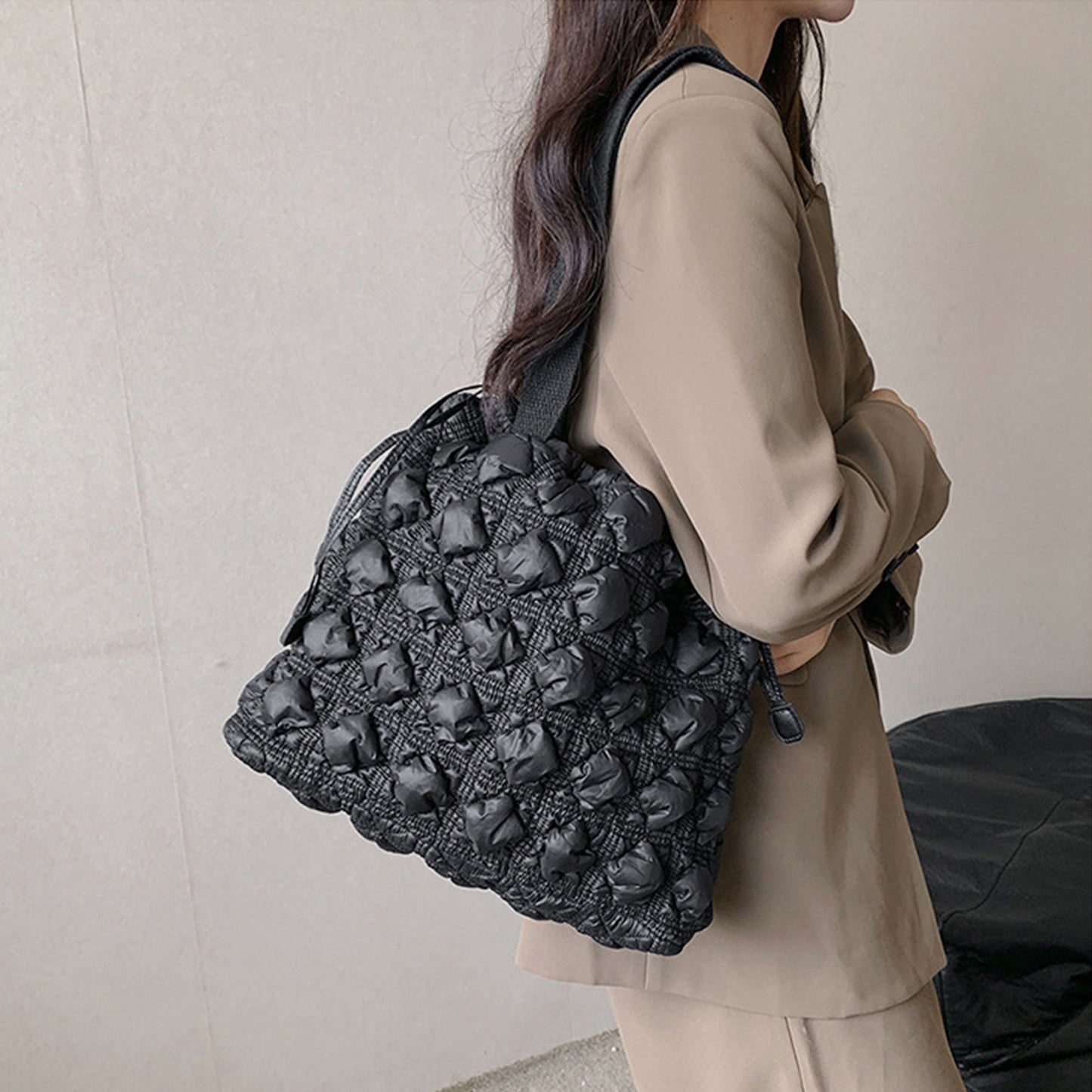 Drawstring Quilted Shoulder Bag