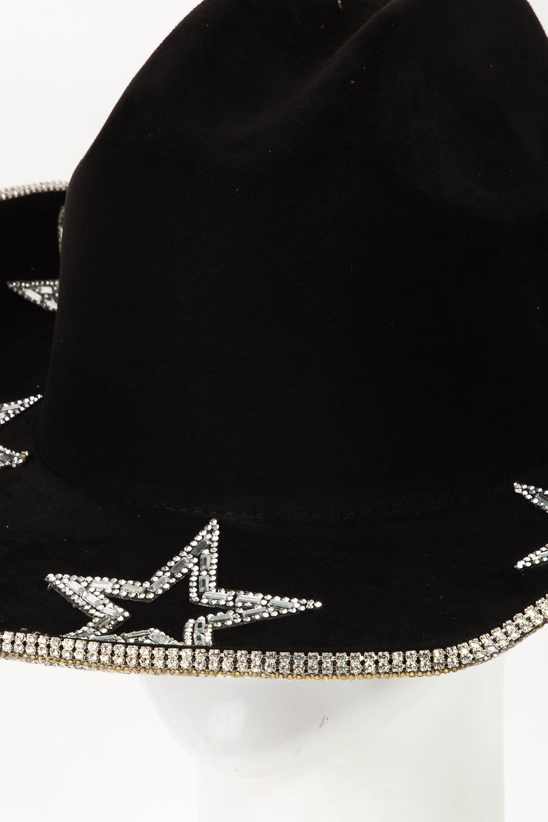 Fame Rhinestone Star Wide Brim Faux Suede Hat