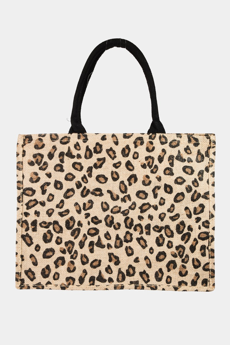 Fame Letter Graphic Leopard Tote Bag