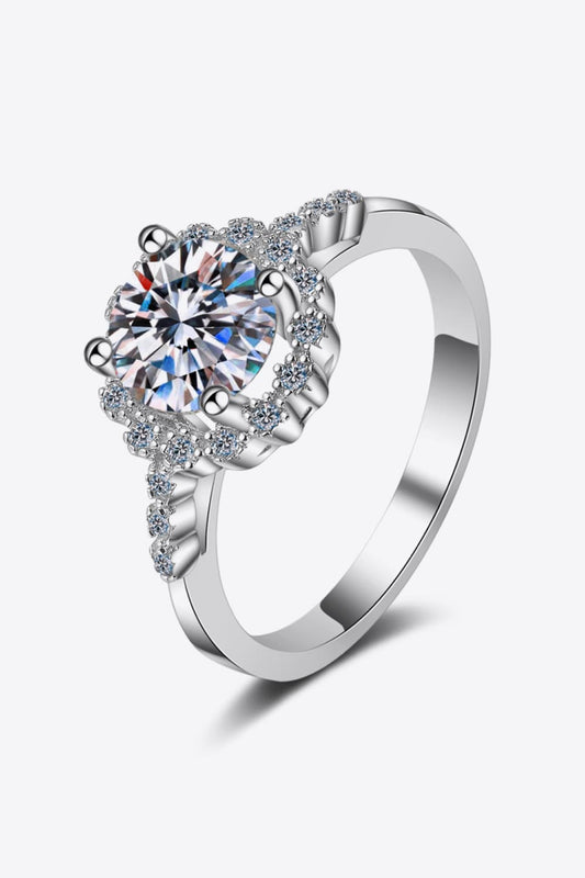 1 Carat Moissanite Rhodium-Plated Halo Ring