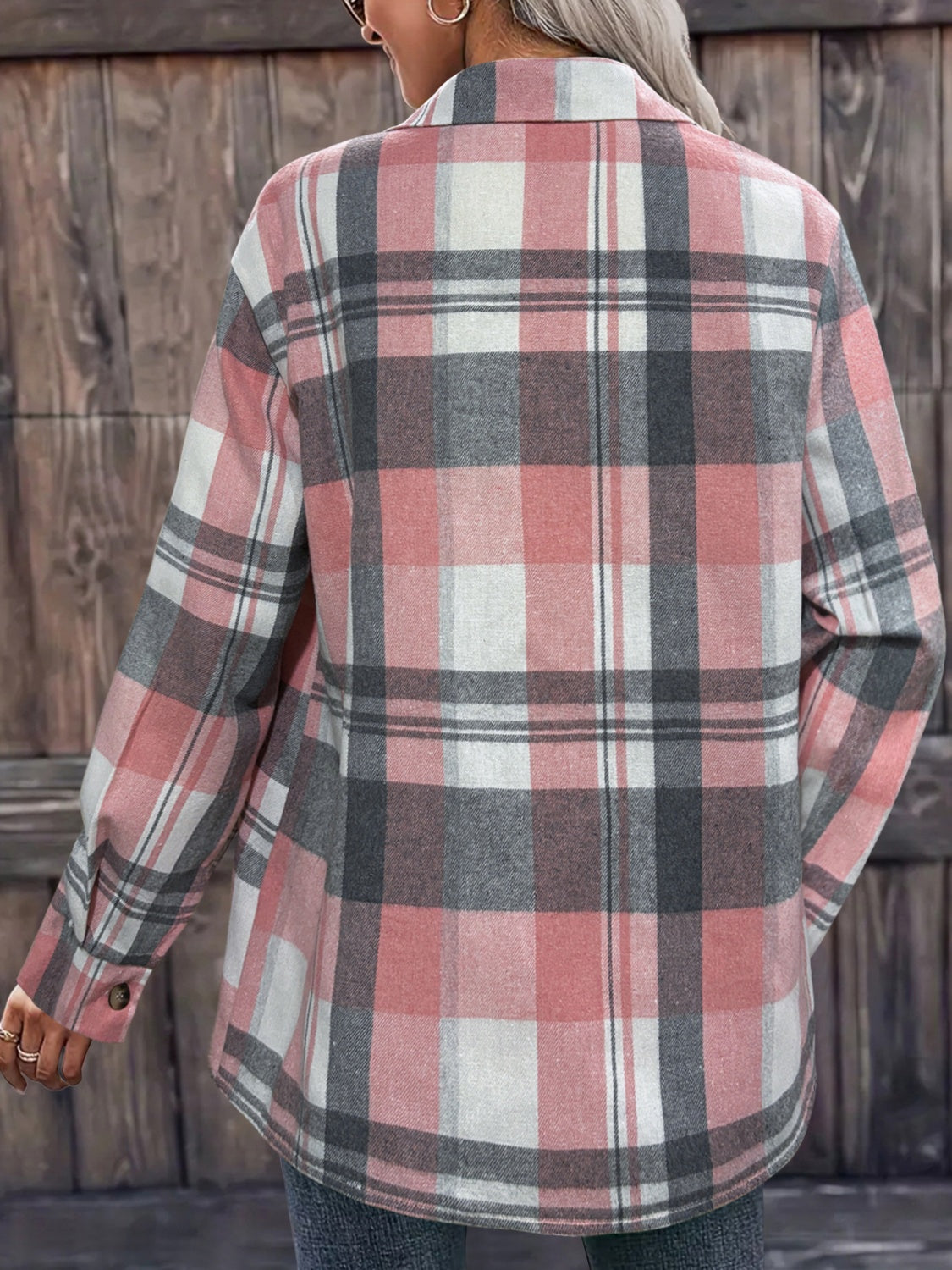 Pocketed Plaid Collared Neck Shacket